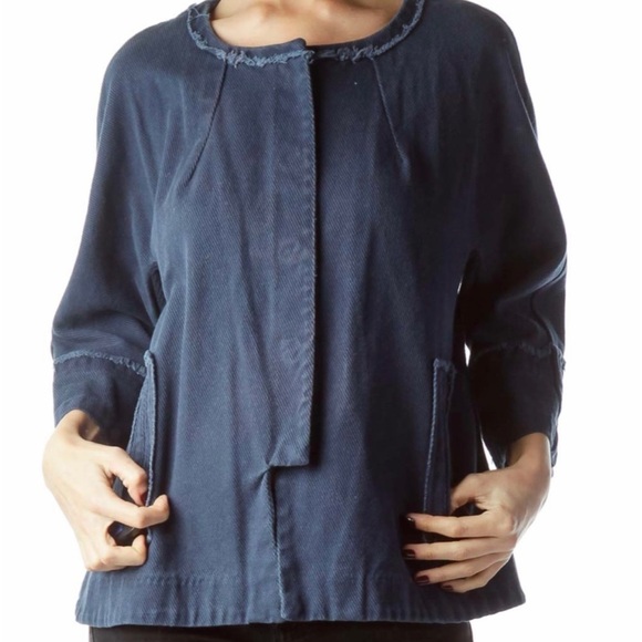 Simply Vera Vera Wang Waist length blue knit jacket with fringe detail sz L - Picture 1 of 13